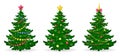 Christmas tree. Set of Christmas trees with decorations. Green pine or fir with balls, garlands and ribbons. Royalty Free Stock Photo